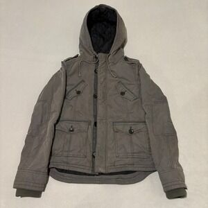 TNA Aritzia Platoon Military Jacket Grey Quilted Hooded Utility Parka Womens M